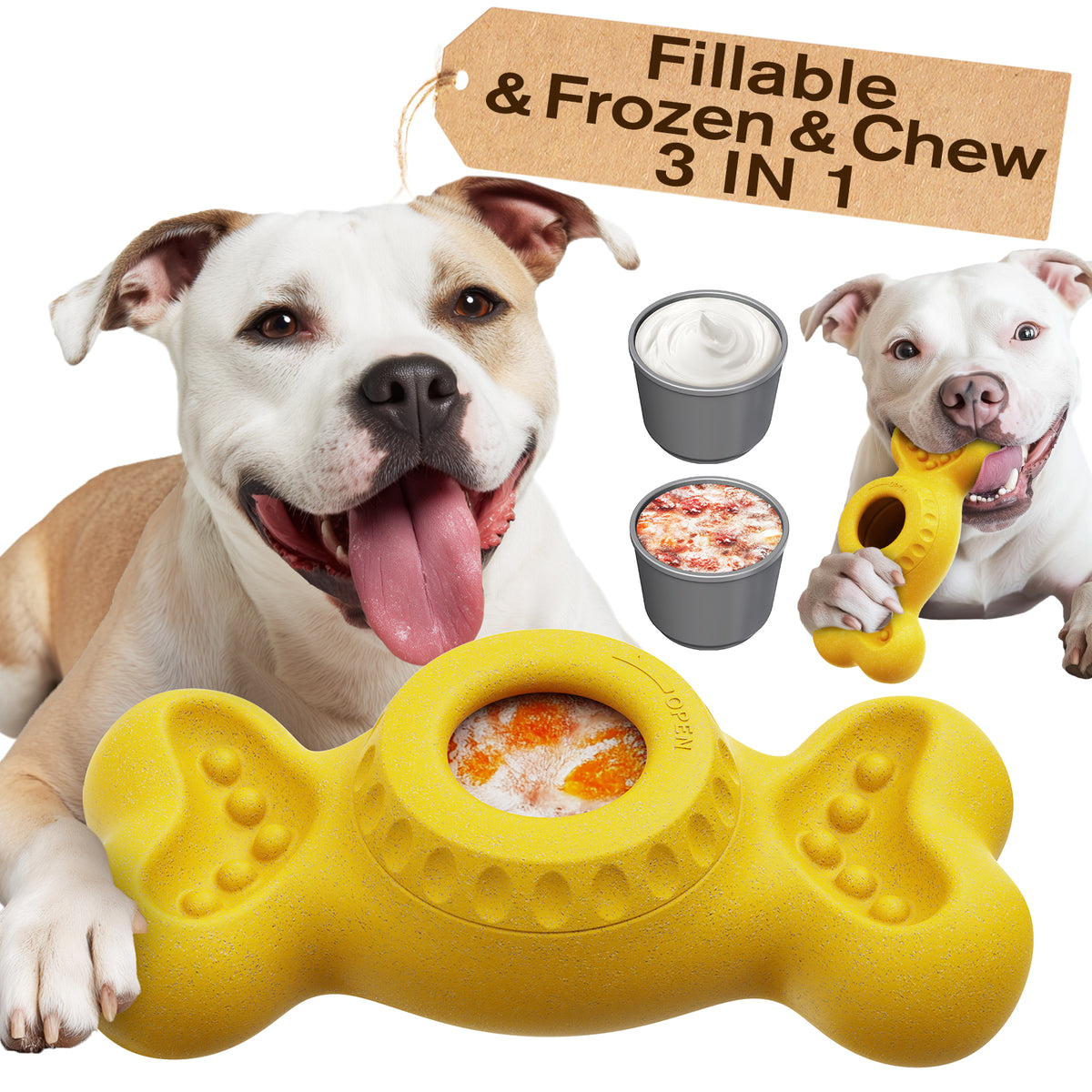 KADTC All in ONE 3 in 1 Large Size Indestructible Bone Dog Chew Toy & Durable Peanut Butter Fillable & Freeze/Frozen Lick Treat Enrichment Thanksgiving Toys for Medium/Large Aggressive Chewers Dogs