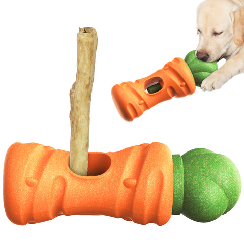 KADTC 2 in 1 Extra-Large Size Durable Dog Bully Stick Holder and Indestructible Carrot Bone Chew Toy for Medium/Large Aggressive Chewers Breed Dogs