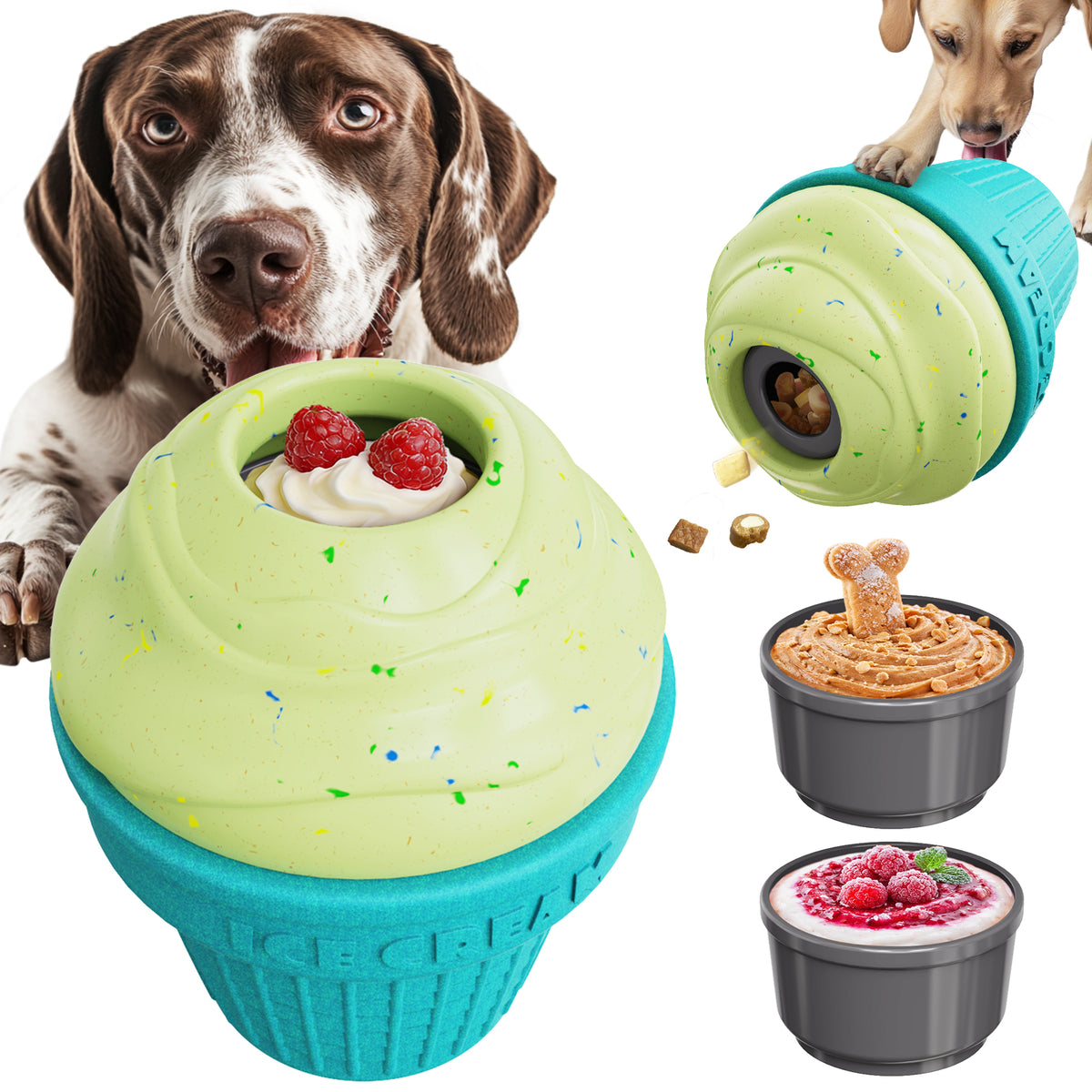 KADTC 3 in 1 Large-Size Durable Dog Fillable & Frozen Lick Treat Toy No-Transfer Freeze & Play Mess-Free Ultimate Boredom Buster, Kibble Dispenser Food Ball & Tough Dogs Chew Toys BPA-Free & Safe