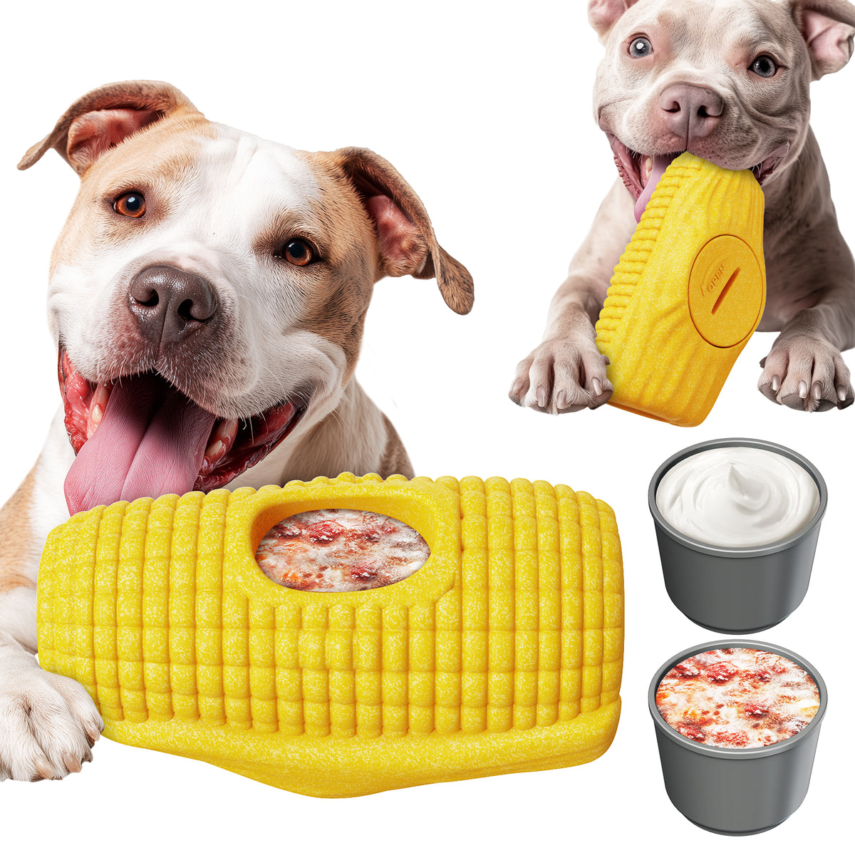 KADTC All in ONE 3 in 1 Large Size Indestructible Corn Dog Chew Toy & Durable Peanut Butter Fillable & Freezer/Frozen Lick Treat Enrichment Thanksgiving Toys for Medium/Large Aggressive Chewers Dogs 1