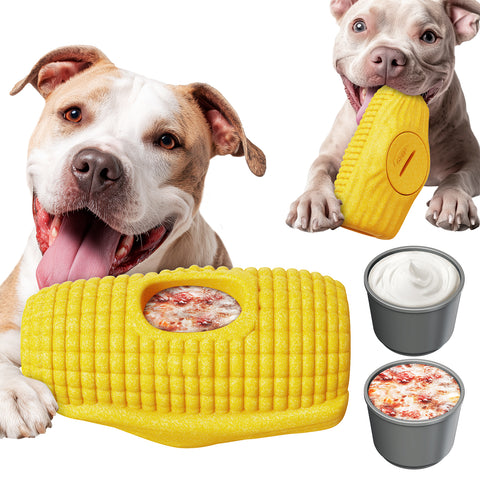 KADTC All in ONE 3 in 1 Large Size Indestructible Corn Dog Chew Toy & Durable Peanut Butter Fillable & Freezer/Frozen Lick Treat Enrichment Thanksgiving Toys for Medium/Large Aggressive Chewers Dogs 1