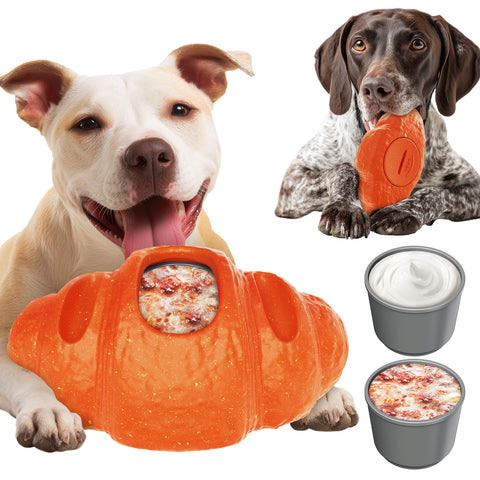 KADTC - All in ONE - 3 in 1 - Large Size Indestructible Croissant Dog Fillable Toy Peanut Butter Filler Freeze Frozen Lick Treat Tray Durable Tough Chew Toys for Aggressive Chewers Breed Dogs