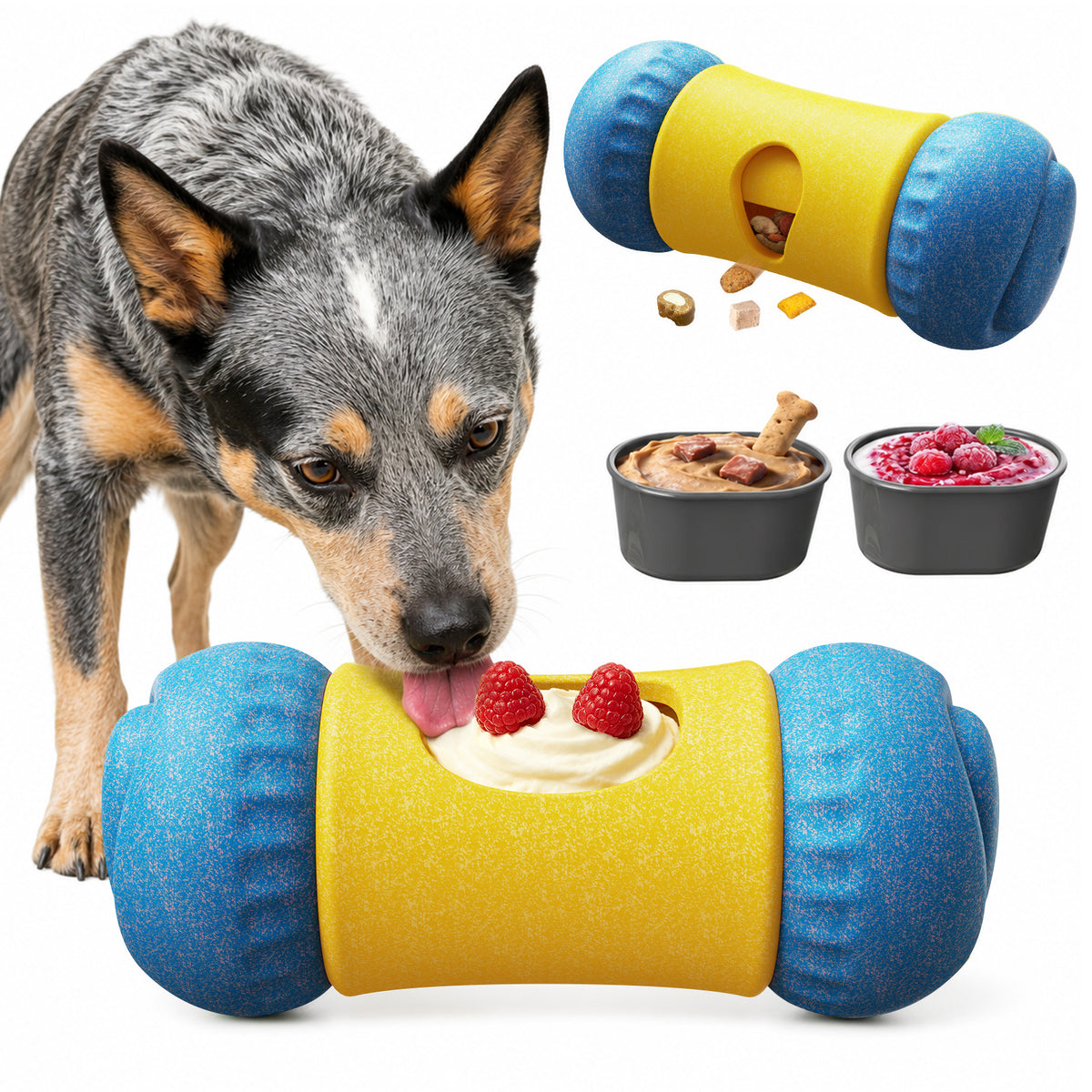 KADTC 3-in-1 Dog Enrichment Toy, Frozen Treat, Kibble Dispenser & Chew Bone