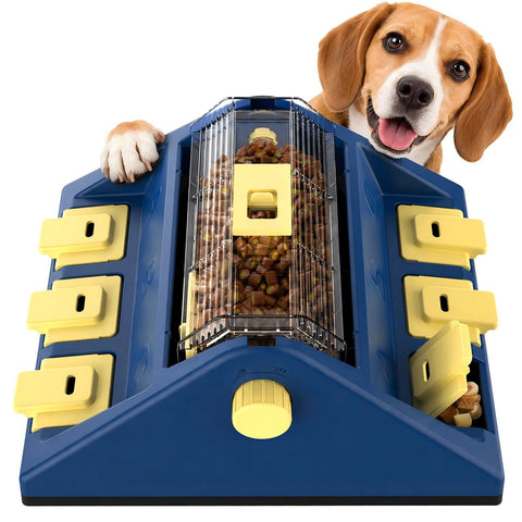 KADTC 2-Level Large Dog Puzzle Feeder with paw-activated rolling treat dispenser and flip-open treat boxes
