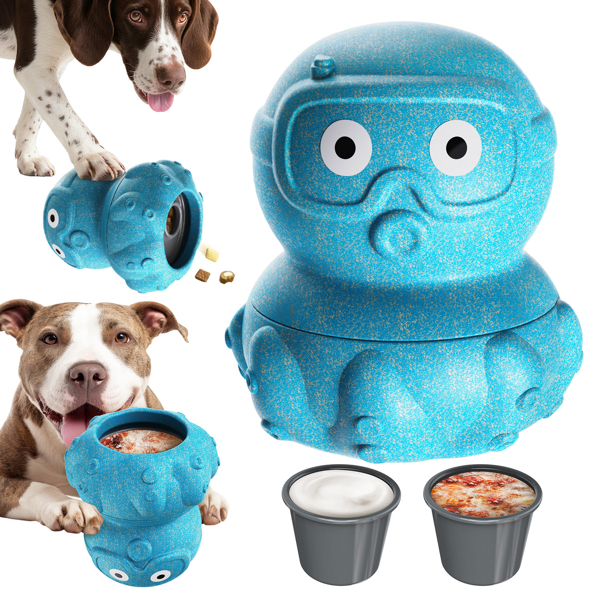KADTC All in ONE Indestructible 3 in 1 Octopus Dog Filler Toy & Durable Freezer/Frozen Lick Treat Enrichment Ball & Kibble Dispensing Balls -Peanut Butter Wet Food Fillable Chew Thanksgiving Toys UV3