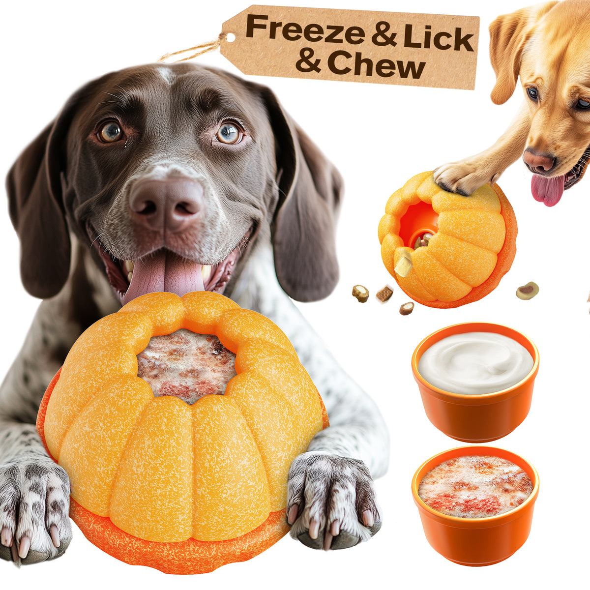 KADTC ALL IN ONE 3 in 1 Dog Durable Fillable Chew Toy & Freezer/Freezable/Frozen Lick Treat Tray Enrichment Toys & Kibble Dispensing Ball -Stuffable Peanut Butter Filling DIY Wet Food Interactive Game