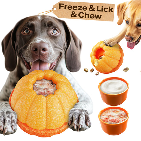 KADTC ALL IN ONE 3 in 1 Dog Durable Fillable Chew Toy & Freezer/Freezable/Frozen Lick Treat Tray Enrichment Toys & Kibble Dispensing Ball -Stuffable Peanut Butter Filling DIY Wet Food Interactive Game