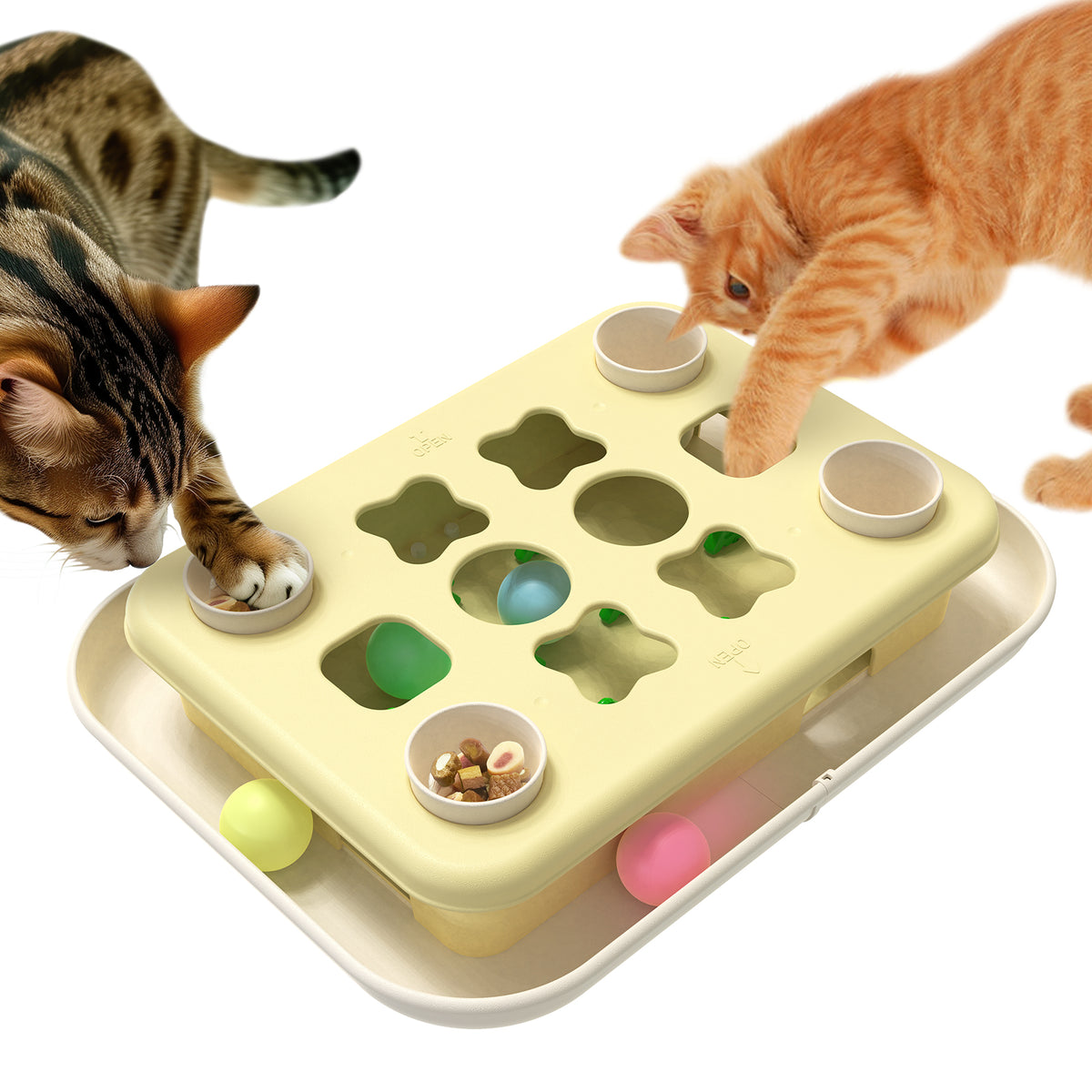 TACKDG 2nd Cats Treasure Chest Cat Puzzle Toy for Kitty Brain Stimulation Toys Kitten Food Treat Puzzles Feeder Dispenser Track Balls Mind Mental Stimulation Interactive Indoor