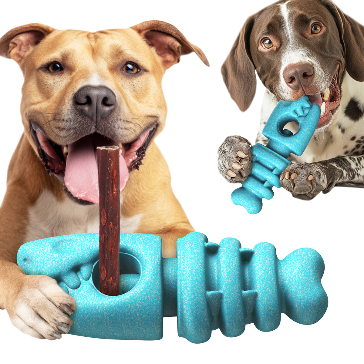 KADTC All in ONE 2 in 1 Large Size Indestructible Dog Bully Stick Holder & Durable Fish Bone for Medium/Large Aggressive Chewers Breed Dogs Tough Chew Toys Christmas & New Year Gift