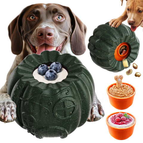 KADTC 3-in-1 Dog Frozen Treat Ball, Large Size, No-Transfer Fill & Freeze Lick Cup, Treat Dispenser & Tough Chew Toy, Long-Lasting Enrichment Toy for Dogs, Pumpkin-Shaped