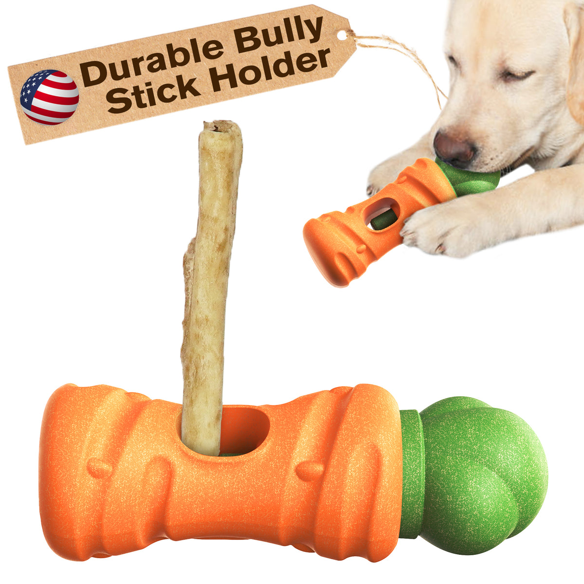 KADTC All in ONE 2 in 1 Large Size Indestructible Dog Bully Stick Holder & Durable Carrot Bone for Medium/Large Aggressive Chewers Breed Dogs Tough Chew Toys Christmas & New Year Gift