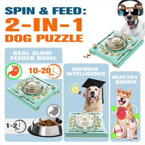 KADTC U.S. Brand & Design -2 Levels of Challenge - Spinning Dog Puzzle Toy for Small/Medium/Large Dogs Puzzles Feeder Treat Slow Dispenser Puppy Food Feeding Enrichment Toys Christmas & New Year Gift