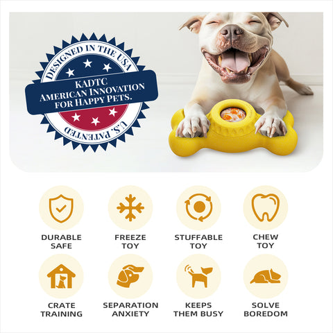 KADTC All in ONE 3 in 1 Large Size Indestructible Bone Dog Chew Toy & Durable Peanut Butter Fillable & Freeze/Frozen Lick Treat Enrichment Thanksgiving Toys for Medium/Large Aggressive Chewers Dogs