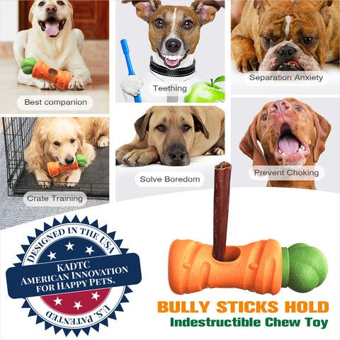 KADTC All in ONE 2 in 1 Large Size Indestructible Dog Bully Stick Holder & Durable Carrot Bone for Medium/Large Aggressive Chewers Breed Dogs Tough Chew Toys Christmas & New Year Gift