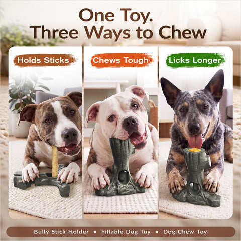 KADTC 3 in1 Durable Bully Stick Holder & Chew & Fillable Toys