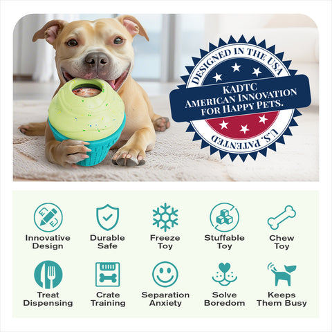 KADTC All in ONE Durable 3 in 1 Dog Filler Toy & Freeze/Freezable/Frozen Lick Treat Tray Enrichment Ball & Kibble Dispensing Balls -Peanut Butter Wet Food Ice Cream Fillable Chew Thanksgiving Toys