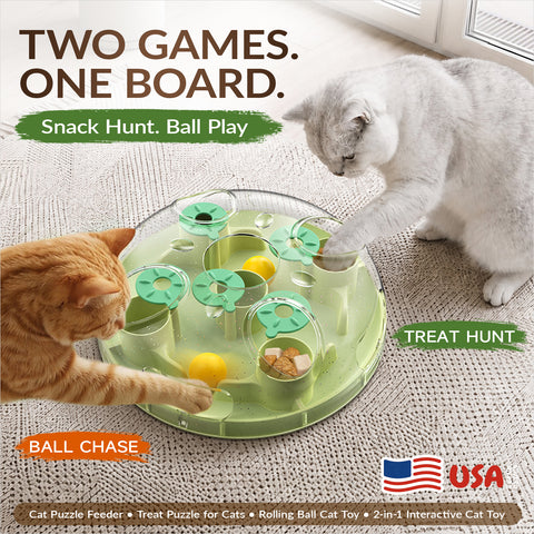 KADTC 2-in-1, Cat Puzzle Toy & Foraging Ball, Treat Hunt for Indoor Cats