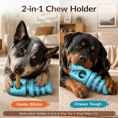 KADTC 2 in 1 XL Durable Dog Bully Stick Holder & Indestructible Fishbone Chew Toy