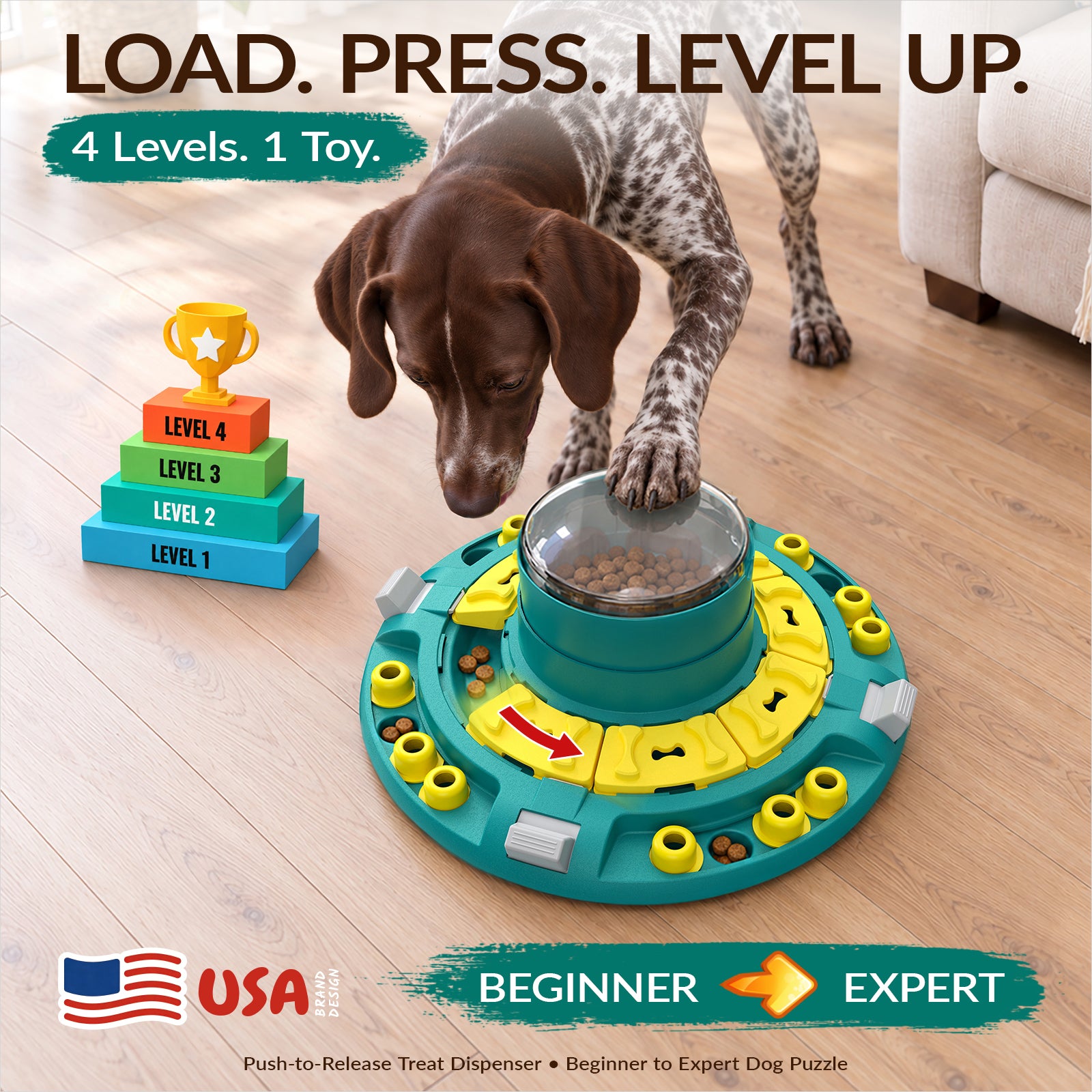 KADTC 4-Level Extra-Large Dog Puzzle Feeder | Push-to-Release