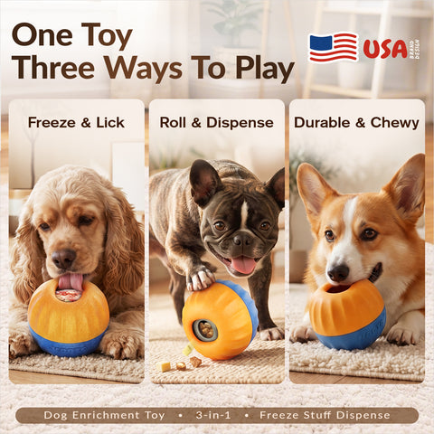 KADTC 3 IN 1 Dog Enrichment Toy, Freeze & Chew & Treat Dispenser Ball