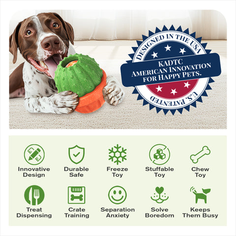 KADTC All in ONE Durable 3 in 1 Dog Filler Toy & Freeze/Freezable/Frozen Lick Treat Tray Enrichment Ball & Kibble Dispensing Balls -Peanut Butter Wet Food Cactus Fillable Chew Thanksgiving Toys