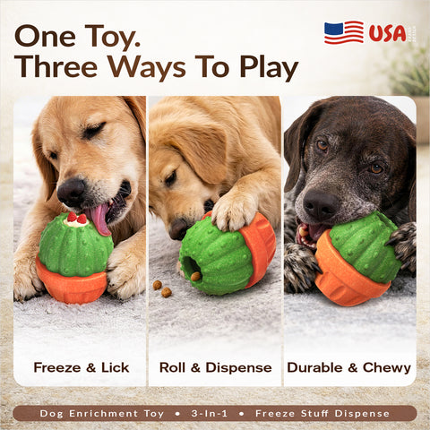 KADTC All in ONE 3 in 1 Durable Dog Fillable Toy & Frozen Lick Treat Tray & Food Dispensing Balls & Peanut Butter Filler Enrichment Freeze Ball Indestructible Dogs Chew Toys Christmas & New Year Gift