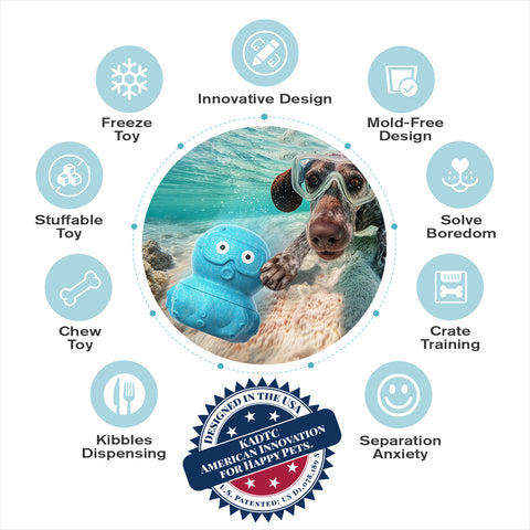 KADTC All in ONE Indestructible 3 in 1 Octopus Dog Filler Toy & Durable Freezer/Frozen Lick Treat Enrichment Ball & Kibble Dispensing Balls -Peanut Butter Wet Food Fillable Chew Thanksgiving Toys UV3