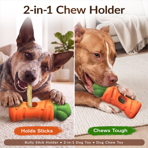 KADTC 2 in 1 Extra-Large Size Durable Dog Bully Stick Holder and Indestructible Carrot Bone Chew Toy for Medium/Large Aggressive Chewers Breed Dogs