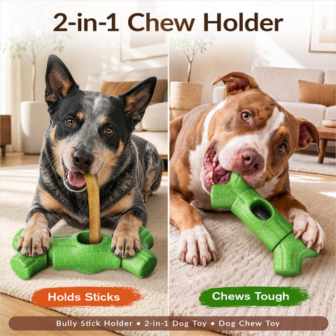 KADTC 2 in 1 Extra-Large Size Durable Dog Bully Stick Holder and Indestructible Bone Chew Toy for Medium/Large Aggressive Chewers Breed Dogs