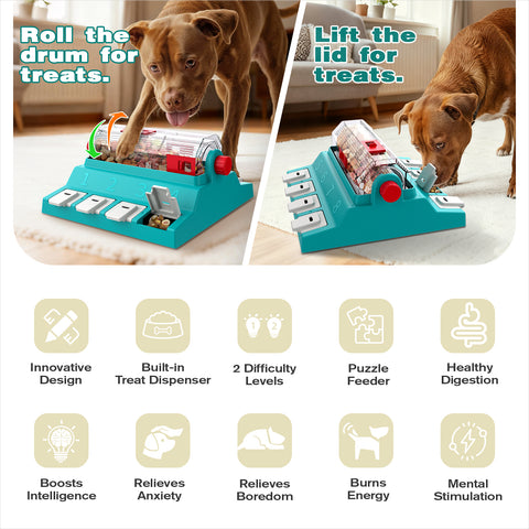 KADTC U.S. Brand & Design -2 Levels of Challenge Large Size Paw-Activated Rolling Food Puzzles Feeder Dog Puzzle Toy for Medium/Large Dogs Aggressive Chewers Mental Stimulation Treat Slow Dispenser