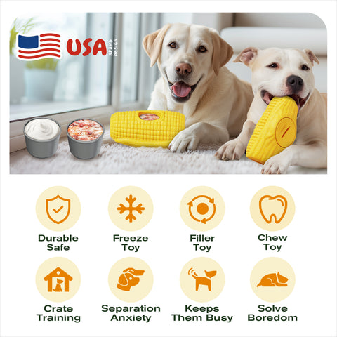 KADTC Large Size 3-in-1 Durable Corn Dog Enrichment Toy - Long-Lasting Fillable & Frozen Lick Toy - No-Transfer Freeze & Play - Ultimate Boredom Buster & Tough Chew Toys for Large Dogs - BPA-Free,Safe