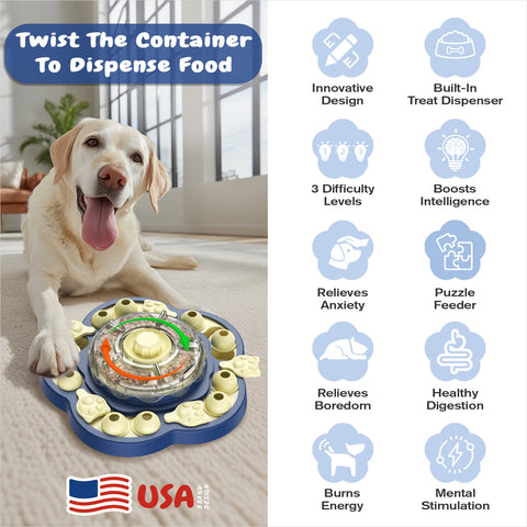 KADTC U.S. Brand & Design -3 Levels of Challenge - Spinning Dog Puzzle Toy for Small/Medium/Large Dogs Puzzles Feeder Treat Slow Dispenser Puppy Food Feeding Enrichment Toys Christmas & New Year Gift