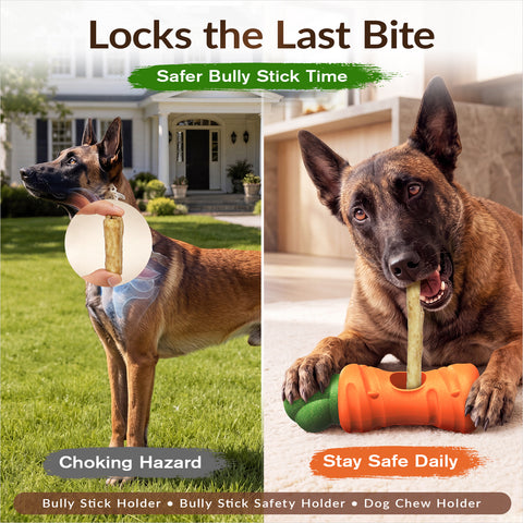 KADTC 2 in 1 Extra-Large Size Durable Dog Bully Stick Holder and Indestructible Carrot Bone Chew Toy for Medium/Large Aggressive Chewers Breed Dogs