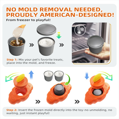 KADTC - All in ONE - 3 in 1 - Large Size Indestructible Croissant Dog Fillable Toy Peanut Butter Filler Freeze Frozen Lick Treat Tray Durable Tough Chew Toys for Aggressive Chewers Breed Dogs