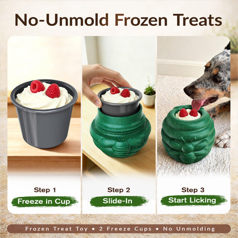 KADTC All in ONE - 3 in 1 - Honey Jar Durable Dog Fillable Toy Frozen Lick Treat Tray & Food Dispensing Balls Peanut Butter Filler Enrichment Freeze Cup & Indestructible Dogs Chew Teething Toys