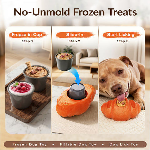 KADTC - All in ONE - 3 in 1 - Large Size Indestructible Croissant Dog Fillable Toy Peanut Butter Filler Freeze Frozen Lick Treat Tray Durable Tough Chew Toys for Aggressive Chewers Breed Dogs
