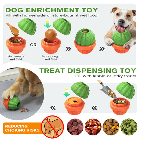 KADTC All in ONE Durable 3 in 1 Dog Filler Toy & Freeze/Freezable/Frozen Lick Treat Tray Enrichment Ball & Kibble Dispensing Balls -Peanut Butter Wet Food Cactus Fillable Chew Thanksgiving Toys