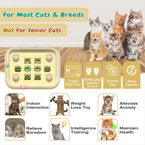 KADTC Cat Puzzle Games Level 3 in 1 Intelligence Mind Game Track Balls Kitten Food Puzzles Toy For Indoor Cats Sensory Activity Enrichment Toys Treat Feeder Entertainment Mental Stimulation Kitty Gift