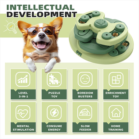 KADTC Dog Puzzle Toy Brain Mental Stimulation Mentally Stimulating Enrichment Puppy Treat Food Feeder Dispenser Beginner Level 3 in 1 Interactive Games for Small/Medium/Large Aggressive Chewers