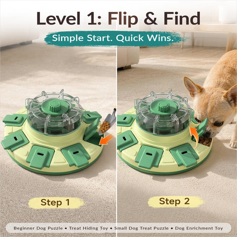 KADTC 2-Level Lucky Wheel Dog Puzzle Feeder, Spin-to-Release Treat Dispenser