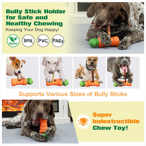 KADTC All in ONE 2 in 1 Large Size Indestructible Dog Bully Stick Holder & Durable Carrot Bone for Medium/Large Aggressive Chewers Breed Dogs Tough Chew Toys Christmas & New Year Gift