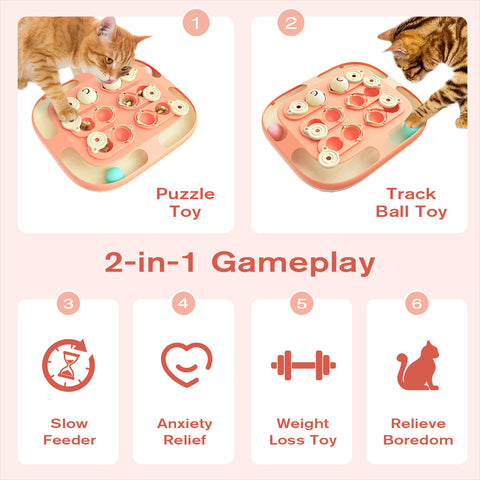 TACKDG Cat Track Balls Indoor for Cats Puzzle Toy Level 2 in 1 Weight Loss Interactive Toys Boredom Busters Kitten Enrichment Slow Feeder Kitty Puzzles Feeding Brian Stimulation Entertainment Birthday Gift