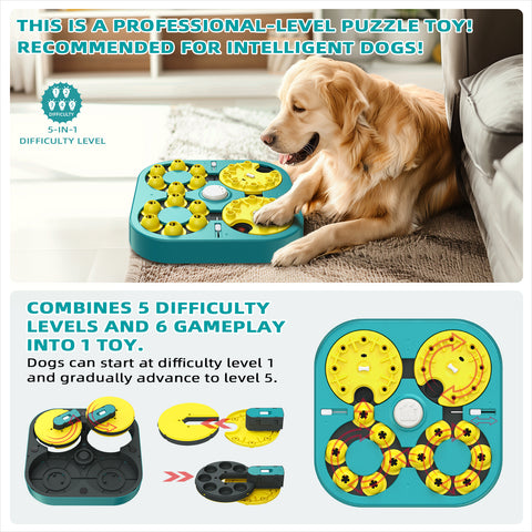 KADTC U.S. Brand & Design All in ONE -5 Levels of Challenge -6 Ways to Play - Large Size Advanced Dog Puzzle Toy for Small/Medium/Large Smart Dogs Hard/Difficult Puzzles Toys Mental Stimulation Games