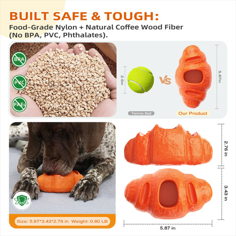 KADTC - All in ONE - 3 in 1 - Large Size Indestructible Croissant Dog Fillable Toy Peanut Butter Filler Freeze Frozen Lick Treat Tray Durable Tough Chew Toys for Aggressive Chewers Breed Dogs
