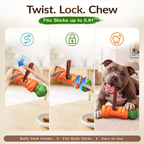 KADTC 2 in 1 Extra-Large Size Durable Dog Bully Stick Holder and Indestructible Carrot Bone Chew Toy for Medium/Large Aggressive Chewers Breed Dogs