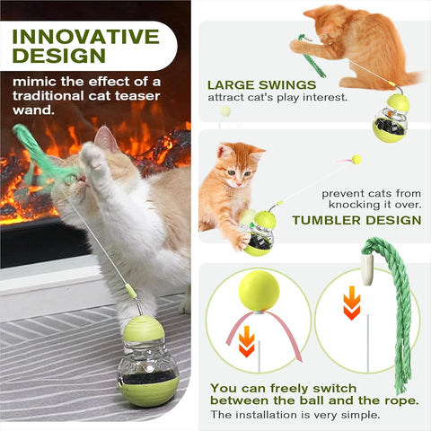 Cat Toy for Indoor Cats Wobble Treat Dispenser Ball Kitten Food Dispenser & Puzzle Feeder Balls & Enrichment Toys & Mental Stimulation Interactive Brain Game
