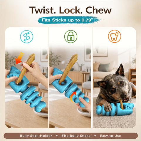 KADTC 2 in 1 XL Durable Dog Bully Stick Holder & Indestructible Fishbone Chew Toy