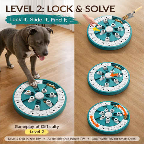 KADTC Large Dog Puzzle Toy, 2 Levels, 3 Games, Slow Feeder & Enrichment Toy