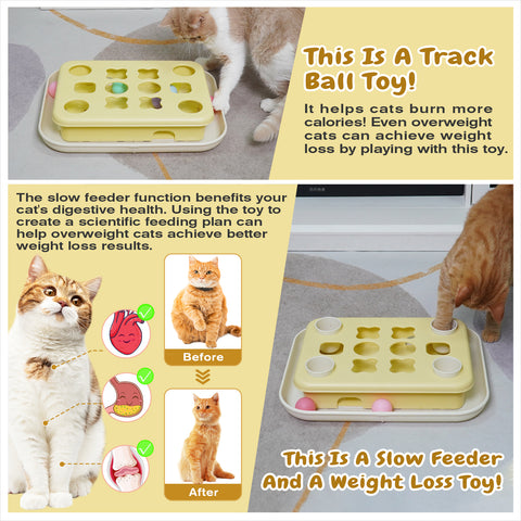 KADTC Cat Puzzle Games Level 3 in 1 Intelligence Mind Game Track Balls Kitten Food Puzzles Toy For Indoor Cats Sensory Activity Enrichment Toys Treat Feeder Entertainment Mental Stimulation Kitty Gift