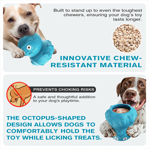 KADTC All in ONE Indestructible 3 in 1 Octopus Dog Filler Toy & Durable Freezer/Frozen Lick Treat Enrichment Ball & Kibble Dispensing Balls -Peanut Butter Wet Food Fillable Chew Thanksgiving Toys UV3